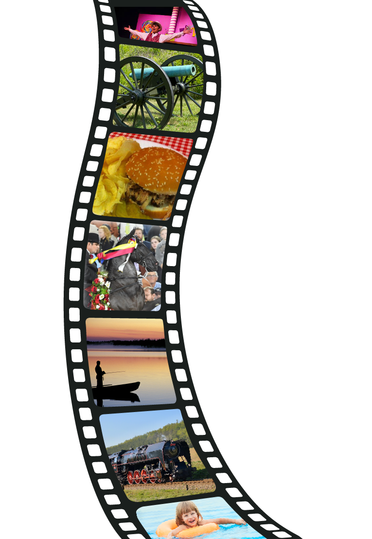 film strip with photos and word: Music, Art & Theater; History, Dining; Festivals; Outdoor Recreation; Attractions; Lodging